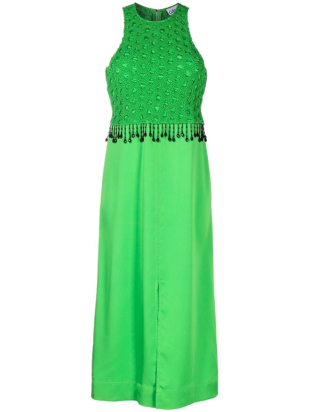 Ganni Smocked beaded satin midi dress